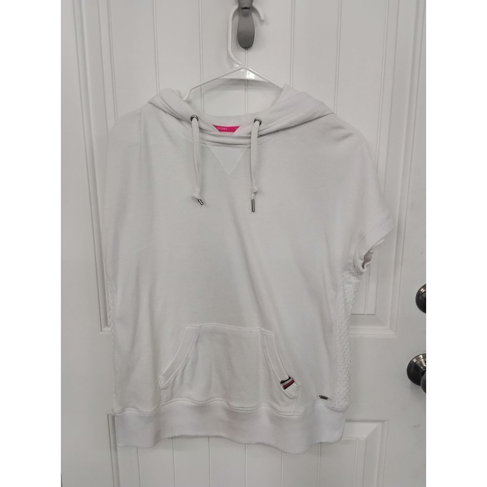 Elegant White‎ Hoodie with Eyelet Detail Sporty Chic Drawstring Sweatshirt.